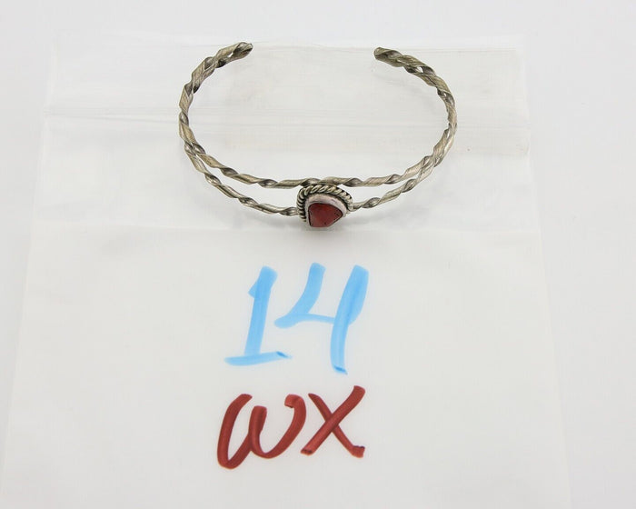 Navajo Bracelet .925 Silver Mediterranean Red Coral Cuff Native Artist C.80's