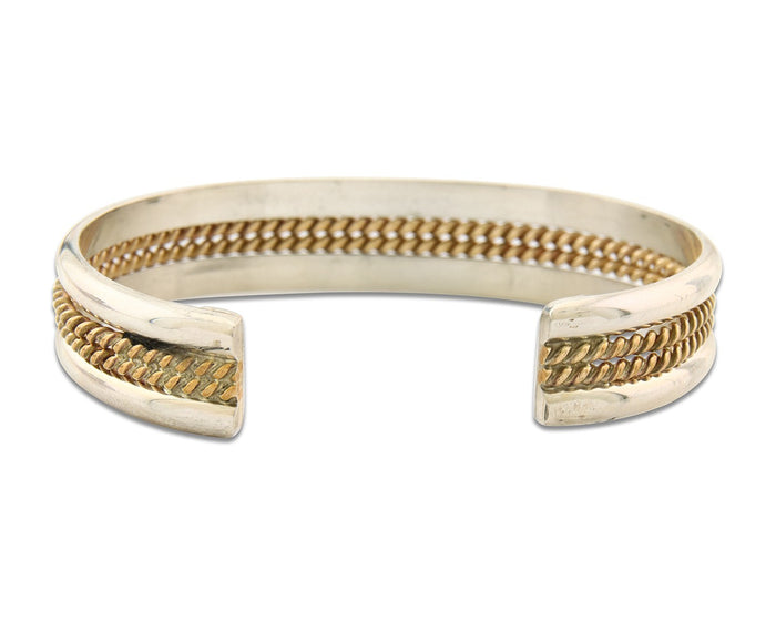 Navajo Bracelet 925 Silver Native American Handmade Yellow Gold Plated Cuff C80s