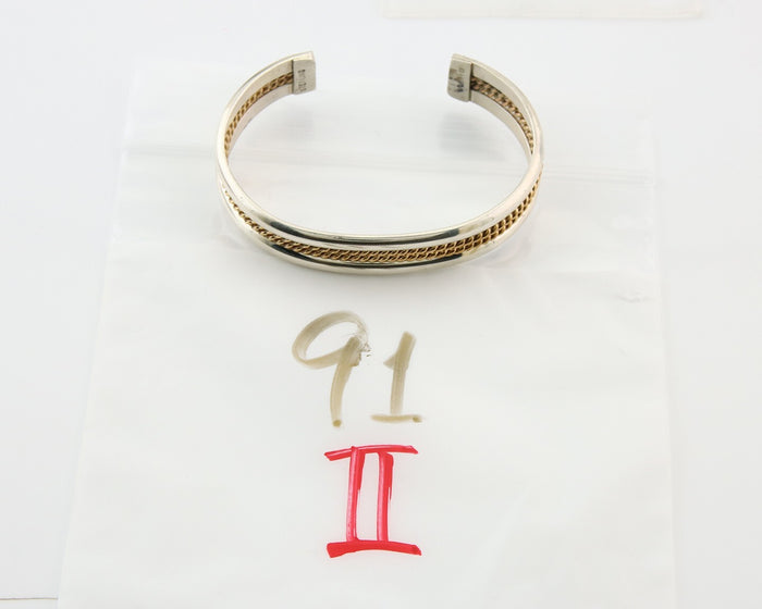 Navajo Bracelet 925 Silver Native American Handmade Yellow Gold Plated Cuff C80s