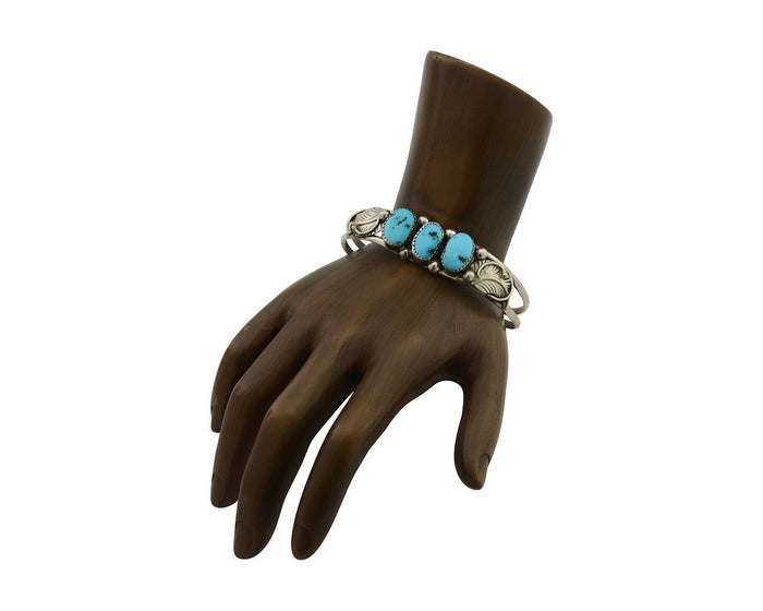 Navajo Bracelet 925 Silver Natural Blue Turquoise Native American Artist C.80's