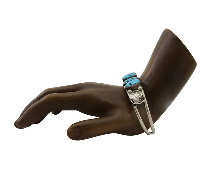 Navajo Bracelet 925 Silver Natural Blue Turquoise Native American Artist C.80's