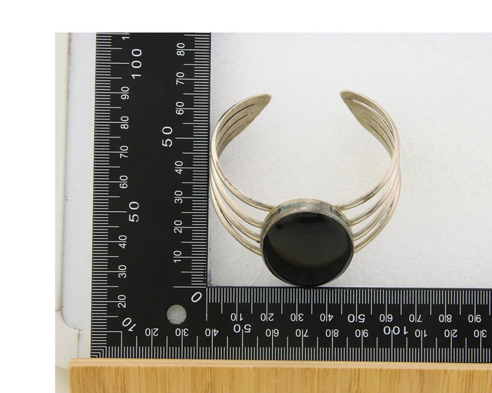 Navajo Bracelet 925 Silver Natural Onyx Cuff Native American Artist C.80's