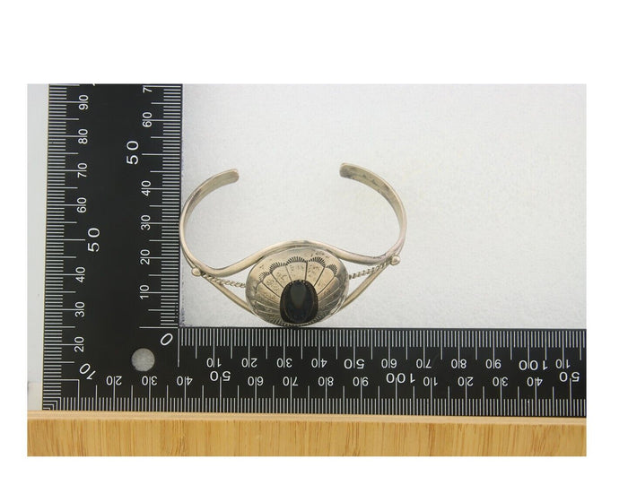 Navajo Bracelet 925 Silver Natural Onyx Cuff Native American Artist C.80's