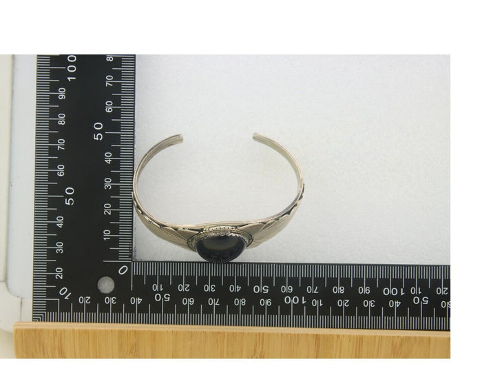 Navajo Bracelet 925 Silver Natural Onyx Cuff Native American Artist C.80's