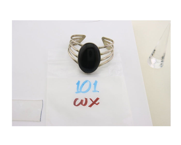 Navajo Bracelet 925 Silver Natural Onyx Cuff Native American Artist C.80's