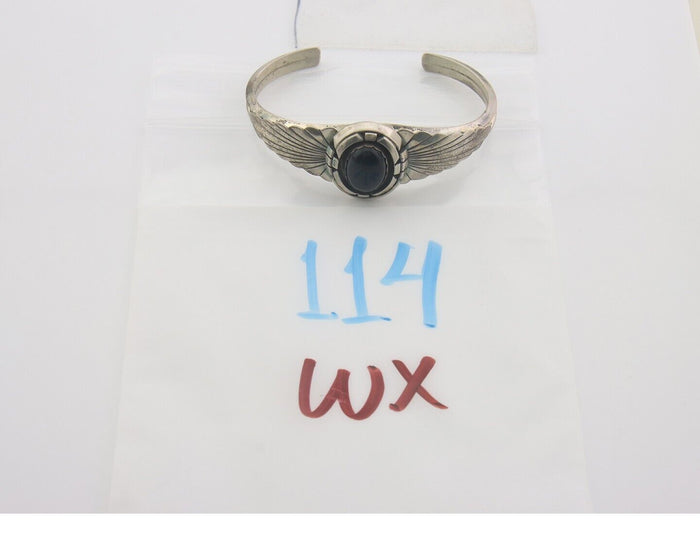 Navajo Bracelet 925 Silver Natural Onyx Cuff Native Artist Signed K C.80's
