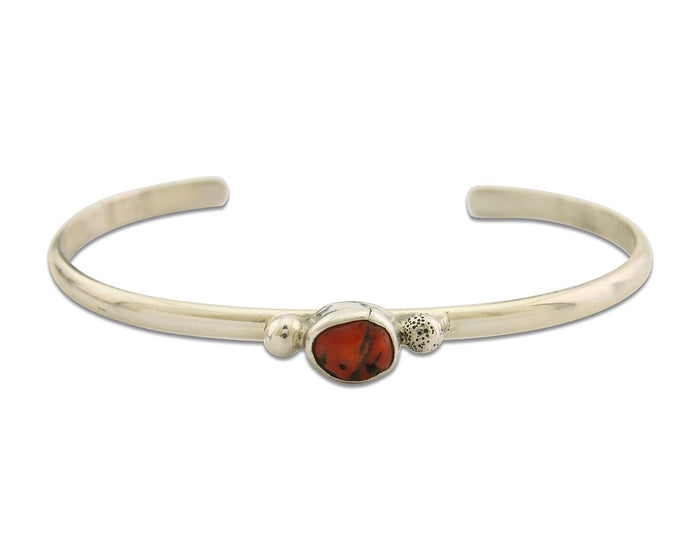 Navajo Bracelet .925 Silver Natural Red Coral Cuff Native American Artist C.80's