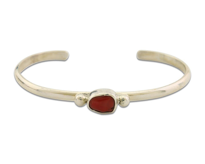 Navajo Bracelet .925 Silver Natural Red Coral Cuff Native American Artist C.80's