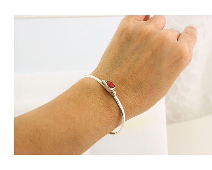Navajo Bracelet .925 Silver Natural Red Coral Cuff Native American Artist C.80's