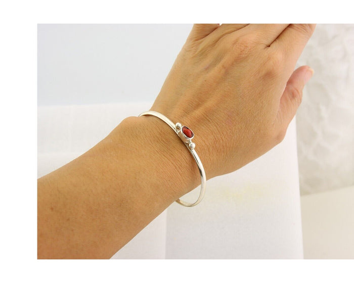 Navajo Bracelet .925 Silver Natural Red Coral Cuff Native American Artist C.80's