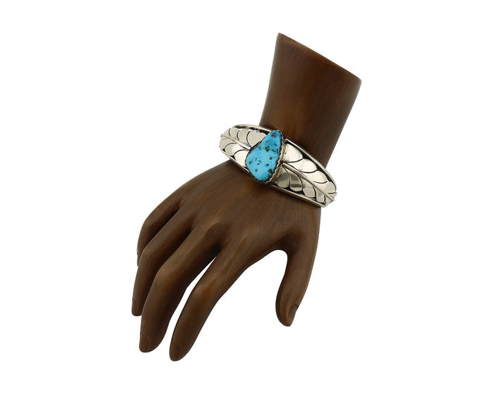Navajo Bracelet 925 Silver Sleeping Beauty Turquoise Native American Artist C80s
