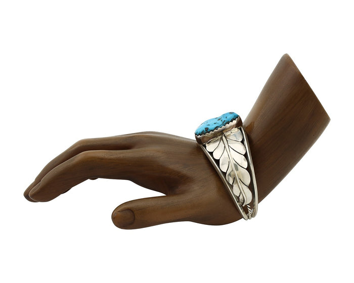 Navajo Bracelet 925 Silver Sleeping Beauty Turquoise Native American Artist C80s