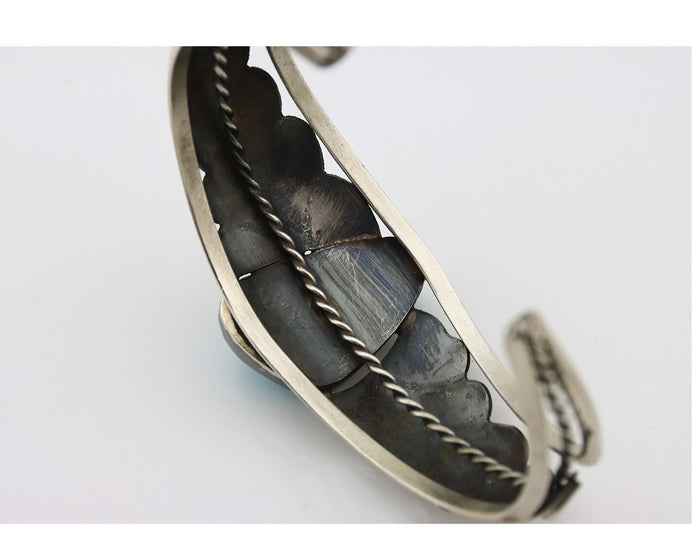 Navajo Bracelet 925 Silver Sleeping Beauty Turquoise Native American Artist C80s