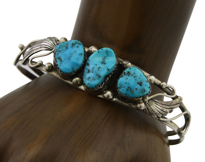 Navajo Bracelet 925 Silver Sleeping Beauty Turquoise Native American C.80's