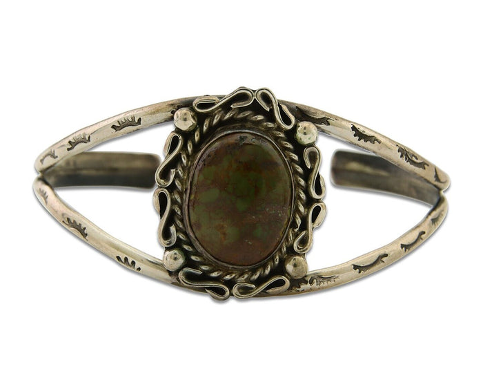 Navajo Bracelet 925 Silver Turquoise Cuff Artist Signed C.80's