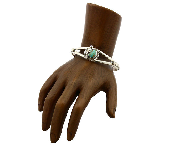 Navajo Bracelet .925 Silver Turquoise Mountain Signed Calvin Peterson C.80's