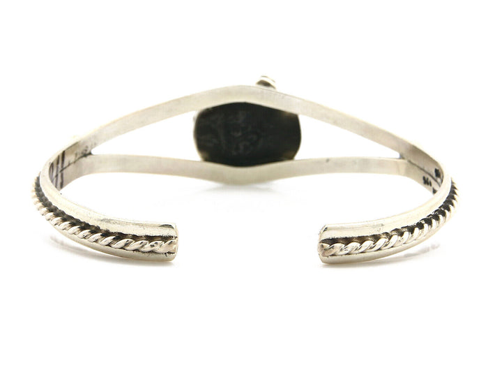 Navajo Bracelet .925 Silver Turquoise Mountain Signed Calvin Peterson C.80's
