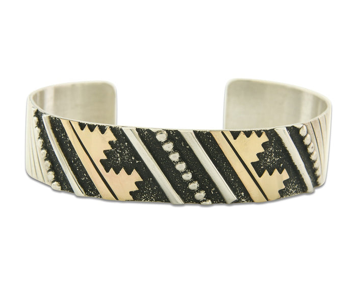 Navajo Bracelet Gold & 925 Silver Handmade 16 mm Wide Signed Thomas Singer C80s