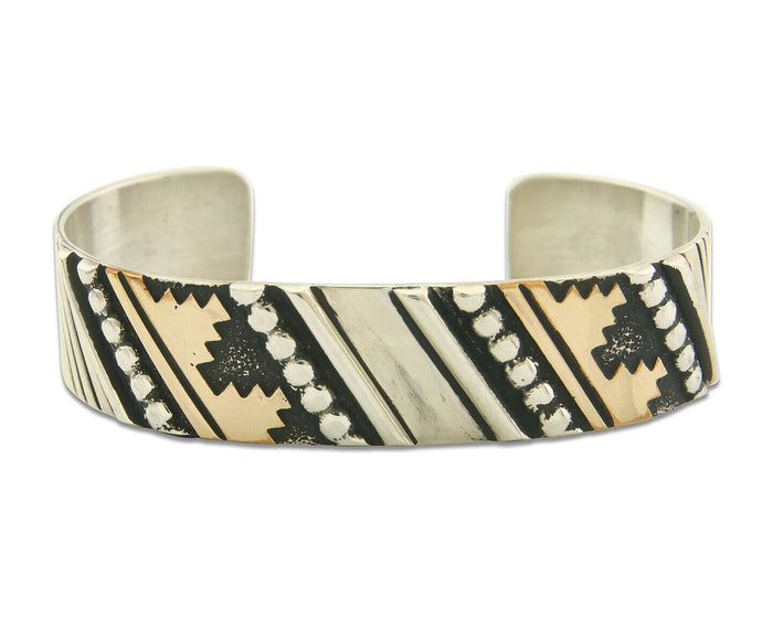 Navajo Bracelet Gold & 925 Silver Handmade 16 mm Wide Signed Thomas Singer C80s