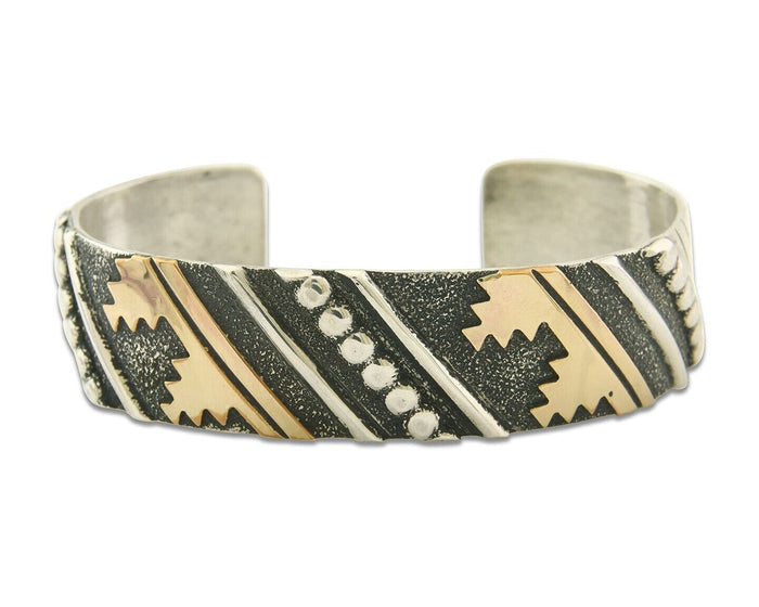 Navajo Bracelet Gold & 925 Silver Handmade 16 mm Wide Signed Thomas Singer C80s