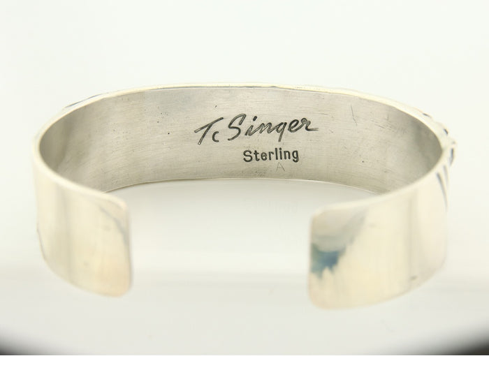 Navajo Bracelet Gold & 925 Silver Handmade 16 mm Wide Signed Thomas Singer C80s