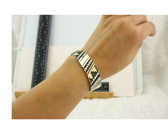 Navajo Bracelet Gold & 925 Silver Handmade 16 mm Wide Signed Thomas Singer C80s