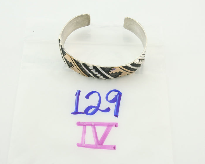 Navajo Bracelet Gold & 925 Silver Handmade 16 mm Wide Signed Thomas Singer C80s