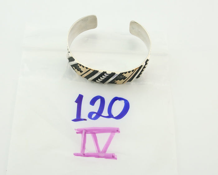 Navajo Bracelet Gold & 925 Silver Handmade 16 mm Wide Signed Thomas Singer C80s