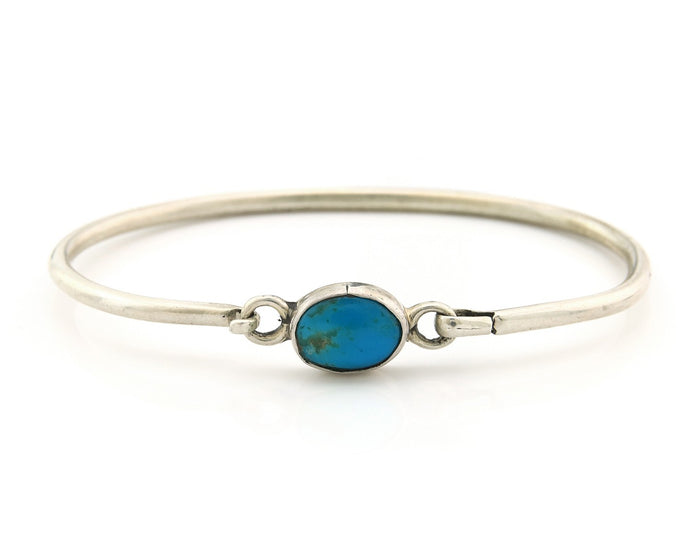 Navajo Bracelet Sterling Silver Blue Turquoise Artist Signed Montoya