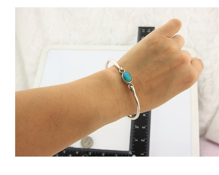 Navajo Bracelet Sterling Silver Blue Turquoise Artist Signed Montoya