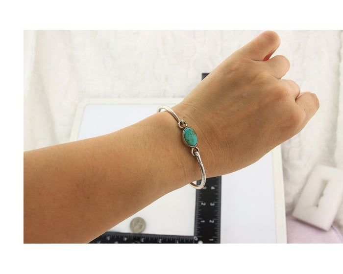 Navajo Bracelet Sterling Silver Blue Turquoise Artist Signed Montoya