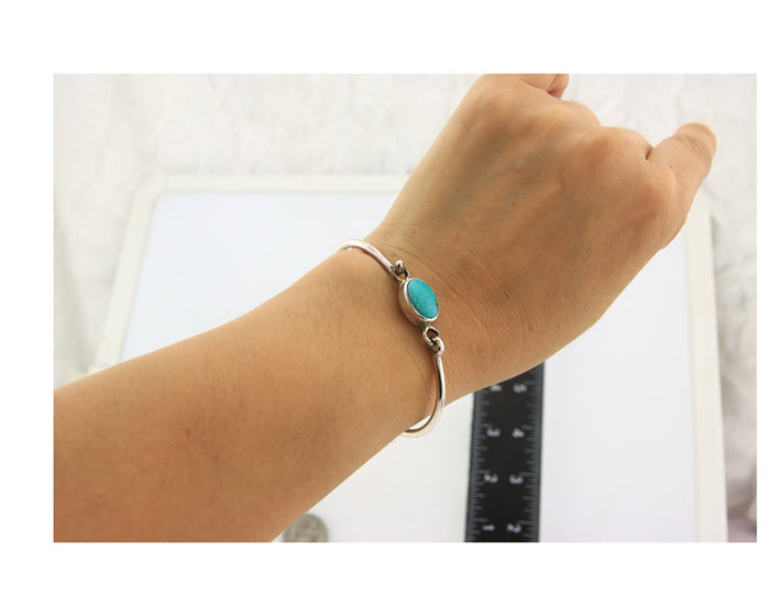 Navajo Bracelet Sterling Silver Blue Turquoise Artist Signed Montoya