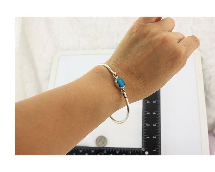 Navajo Bracelet Sterling Silver Blue Turquoise Artist Signed Montoya