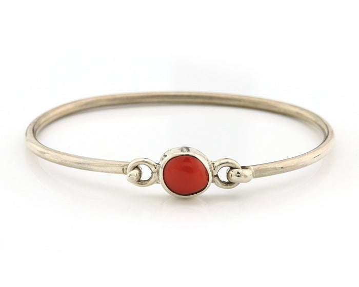 Navajo Bracelet Sterling Silver Natural Red Coral Artist Signed Sunrise