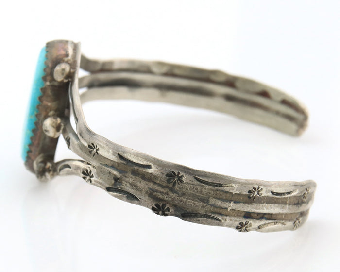 Navajo Bracelet Sterling Silver Turquoise Hand Stamped Native American Artist