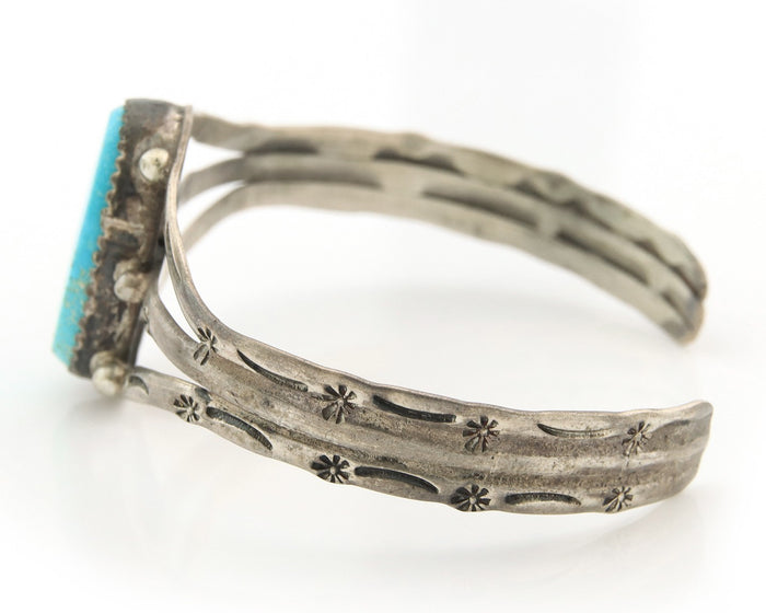 Navajo Bracelet Sterling Silver Turquoise Hand Stamped Native American Artist