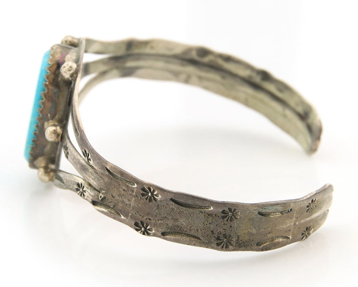 Navajo Bracelet Sterling Silver Turquoise Hand Stamped Native American Artist