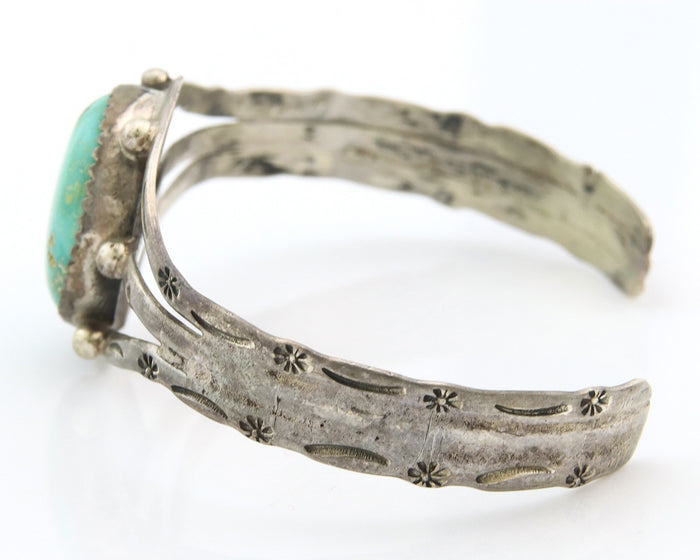 Navajo Bracelet Sterling Silver Turquoise Hand Stamped Native American Artist