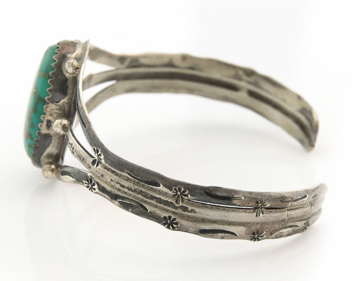 Navajo Bracelet Sterling Silver Turquoise Hand Stamped Native American Artist