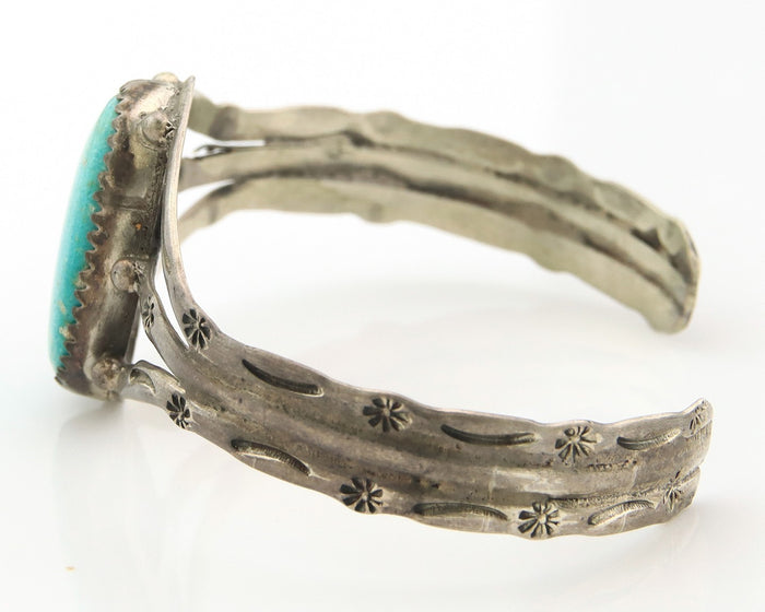 Navajo Bracelet Sterling Silver Turquoise Hand Stamped Native American Artist