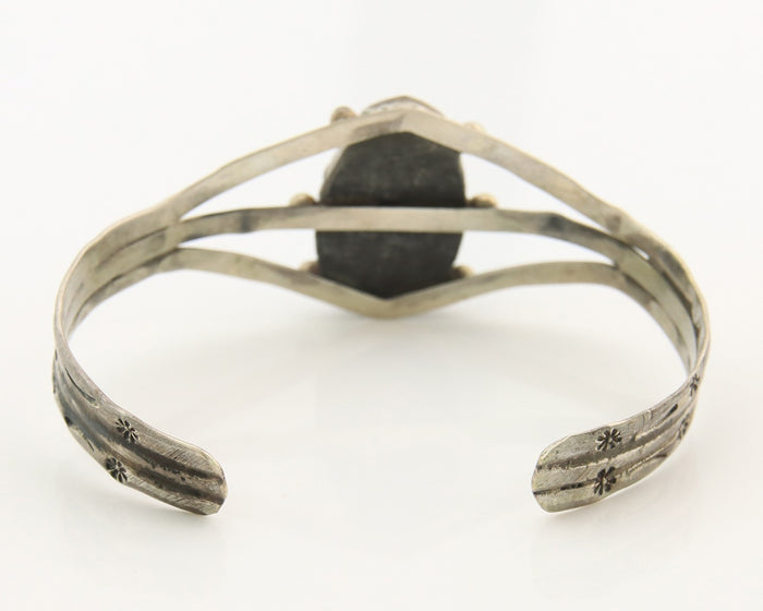 Navajo Bracelet Sterling Silver Turquoise Hand Stamped Native American Artist