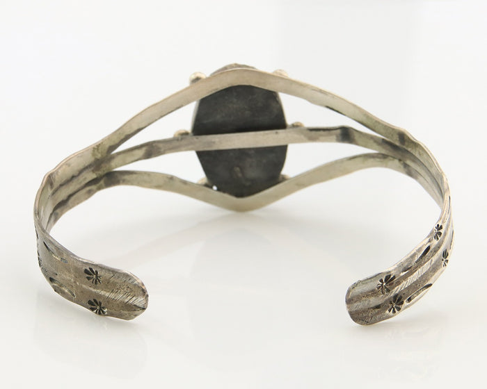 Navajo Bracelet Sterling Silver Turquoise Hand Stamped Native American Artist