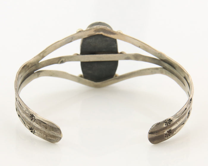 Navajo Bracelet Sterling Silver Turquoise Hand Stamped Native American Artist