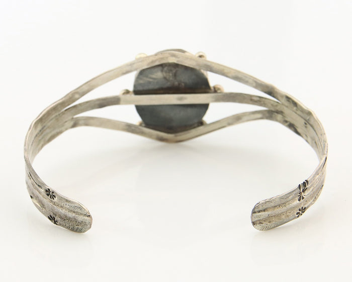Navajo Bracelet Sterling Silver Turquoise Hand Stamped Native American Artist