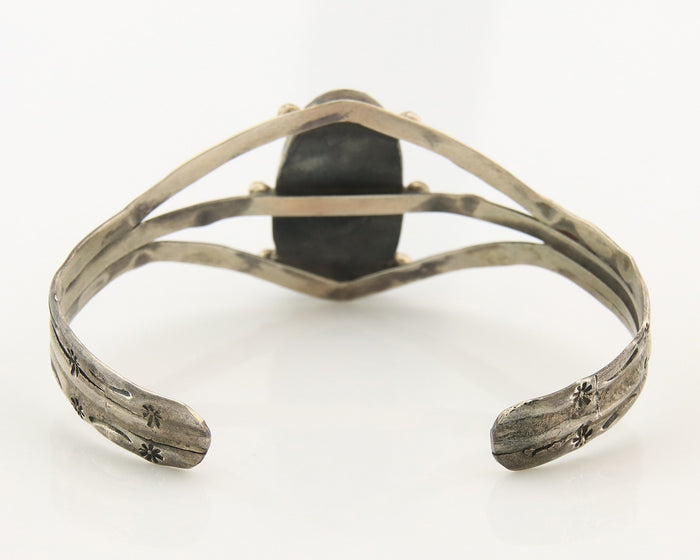 Navajo Bracelet Sterling Silver Turquoise Hand Stamped Native American Artist