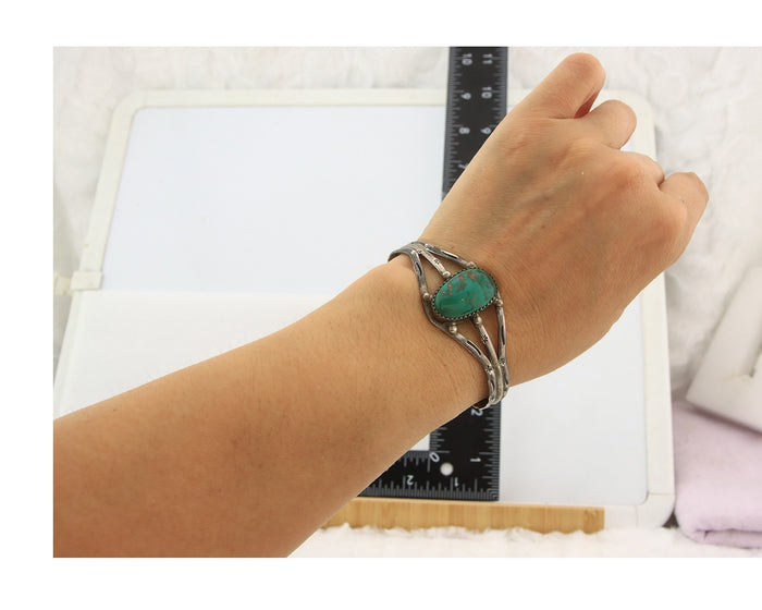 Navajo Bracelet Sterling Silver Turquoise Hand Stamped Native American Artist