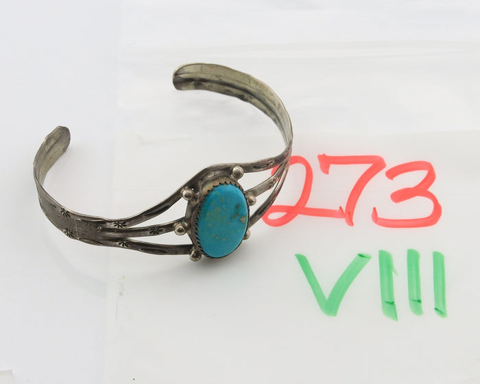 Navajo Bracelet Sterling Silver Turquoise Hand Stamped Native American Artist