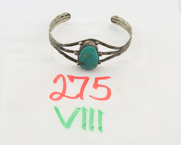 Navajo Bracelet Sterling Silver Turquoise Hand Stamped Native American Artist