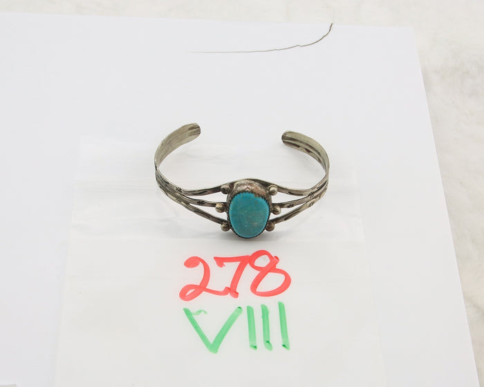 Navajo Bracelet Sterling Silver Turquoise Hand Stamped Native American Artist