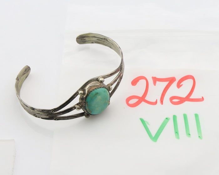 Navajo Bracelet Sterling Silver Turquoise Hand Stamped Native American Artist